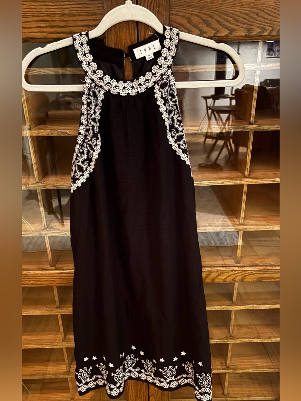 Anthropologie THML Black White Embroidered
Silky Sleeveless Summer Mini Dress S